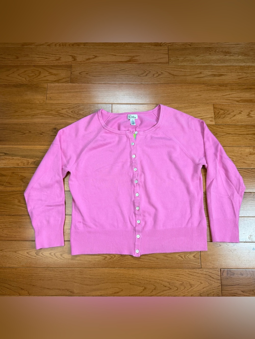 VTG Lilly Pulitzer Pink Supima Cotton Cardigan Sweater Embroidered Palm Tree XL